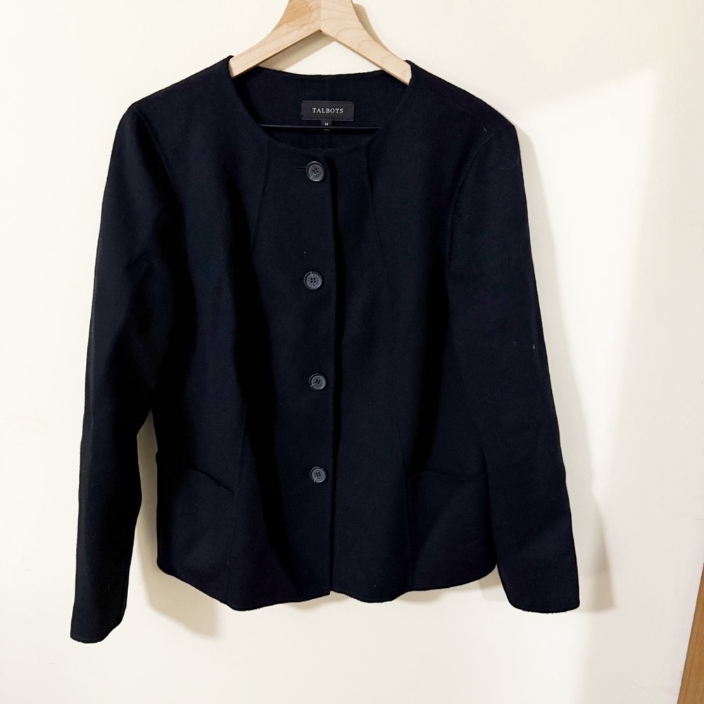 Talbots Womens Black Blazer 90 Wool Blend Size 14 Business Casual Office